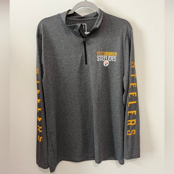 NFL Pittsburgh Steelers 1/4 Zip Shirt Gray Long Sleeve Mens Size Large Pullover - Picture 1 of 16